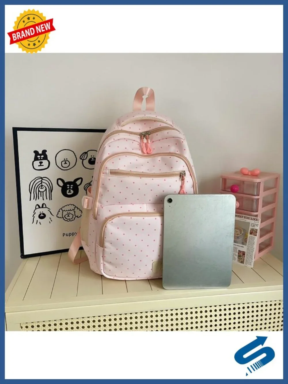 Kawaii Polka Dot Backpack Nylon 3-Piece Set Daypack